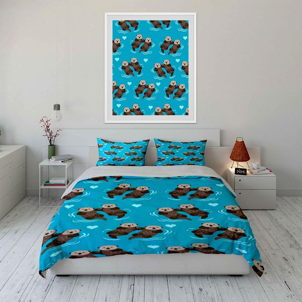 Cute Otter Print Bedding Set Bedding Duvet Cover Set Duvet Cover Pillowcases (1 * Duvet Cover 2 * Pillowcases, without duvet insert)