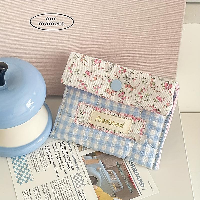 Женские косметички с клапаном в цветочную клетку, ретро-цветочный принт, для студенток, гигиеническая сумка, портативная для улицы, женский клатч-кошелек для хранения