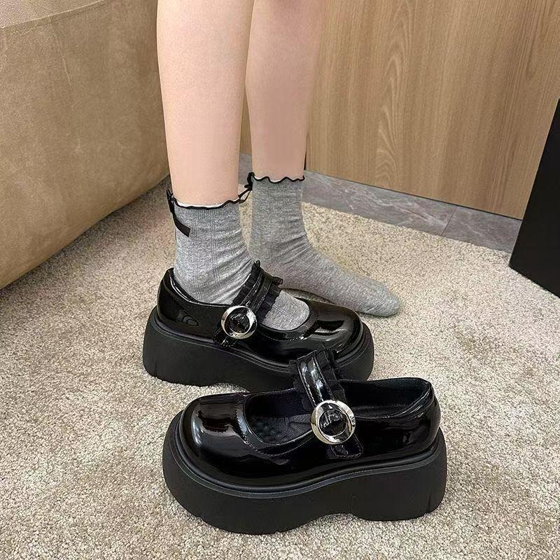 French Style with Skirt Platform Small Leather Shoes Women's 2025 Spring and Autumn New Black Round Head Retro High Heel Mary Jane Single Shoes