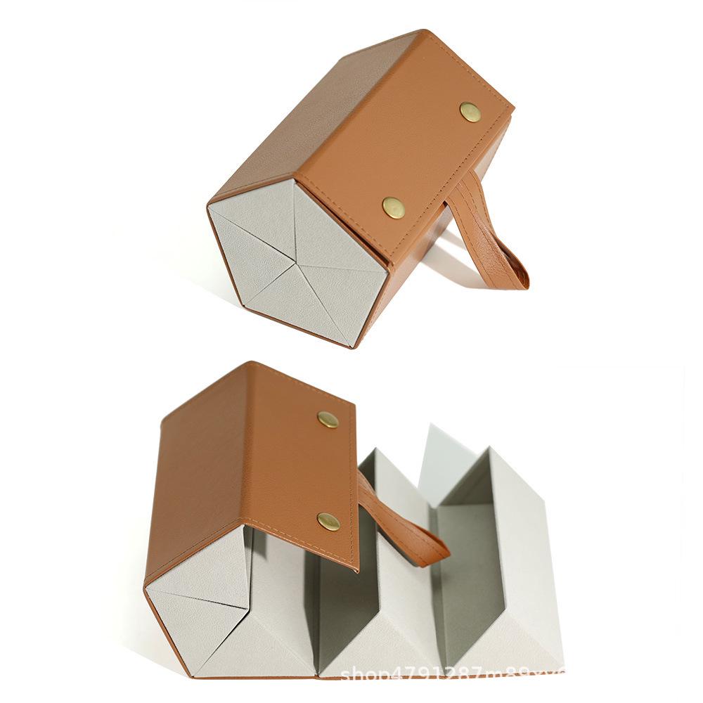 Leather Multi-Compartment Eyeglass & Sunglasses Storage Case, Portable & Foldable with Large Capacity