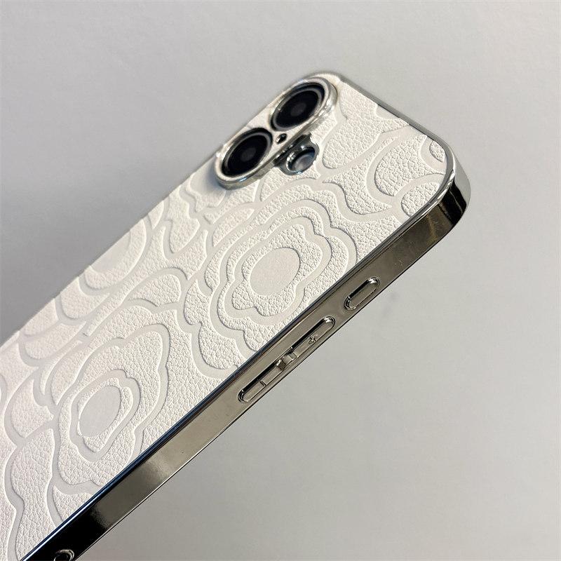 Luxury 3D Imprint Camellia Flower Leather Phone Case For iPhone 11 12 13 Pro 14 15 16 Pro Max Plus Anti Drop Protective Case