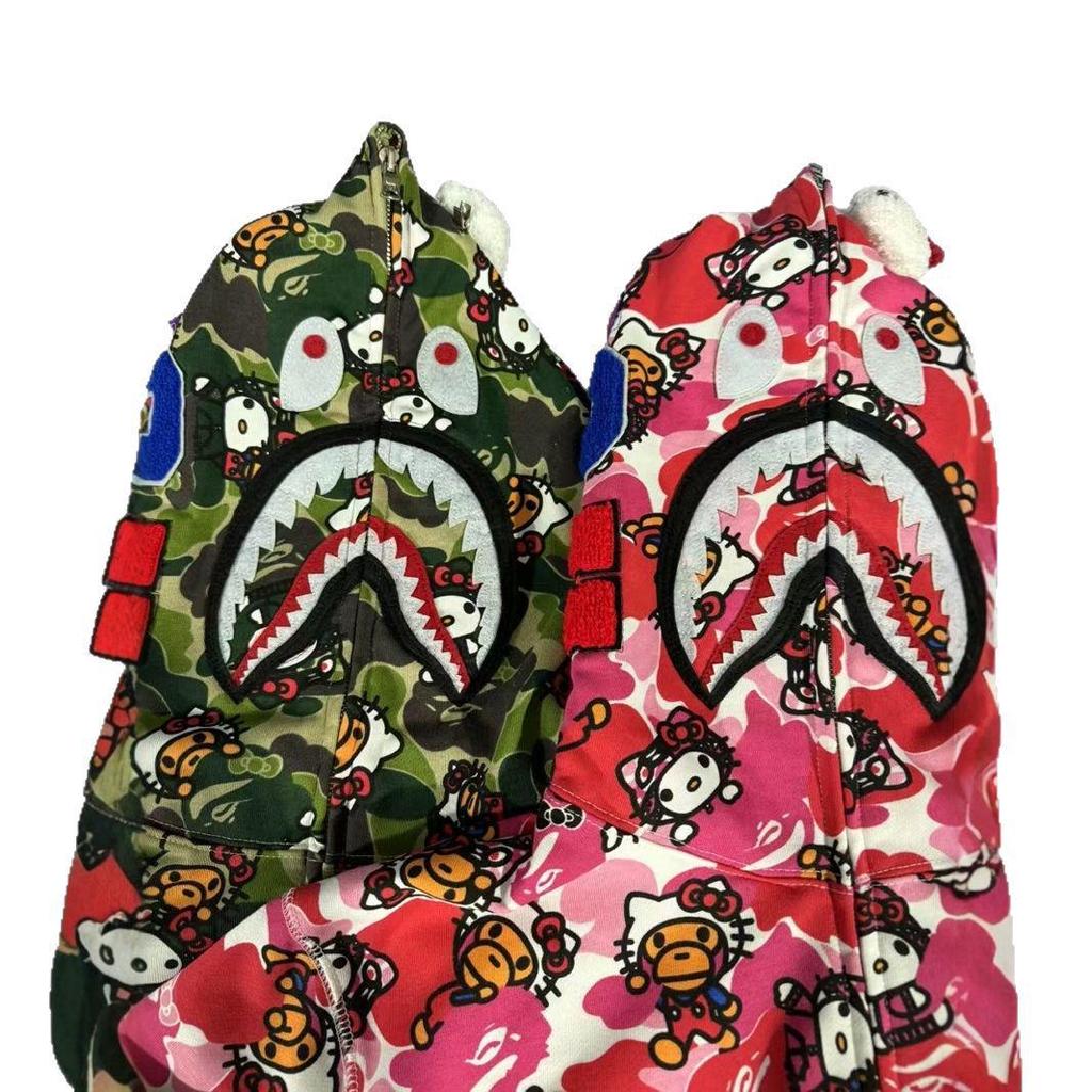 Мужская и женская повседневная свободная толстовка-куртка с принтом акулы Hello Kitty