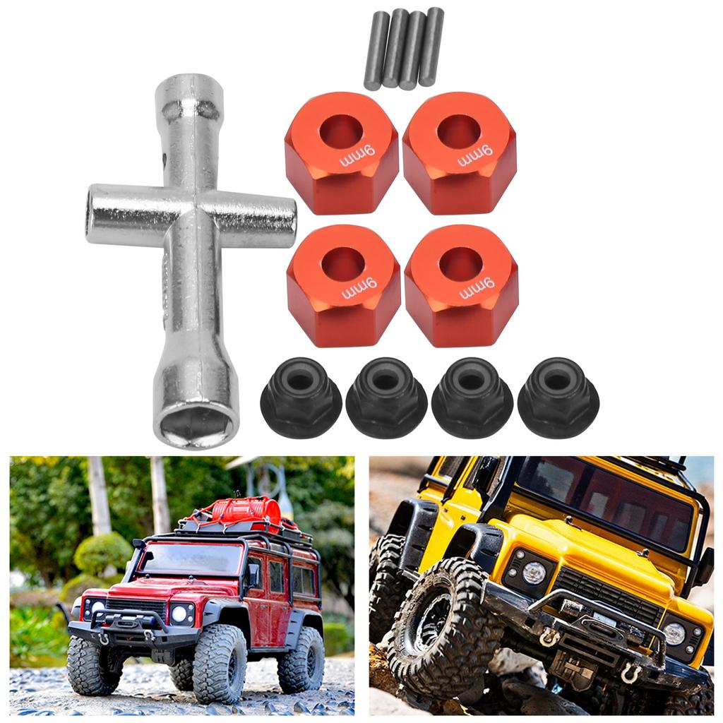 12mm Wheel Hex Hub Adapter 9mm Thick M4 Flange Lock Nuts Wrench Set for 1Celsius10 RC Car