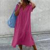 Summer Short Sleeve V Neck Loose Women Dress Elegant Fashion Solid Color Casual Simple A-line Party Long Dress Basic Women's Clothing