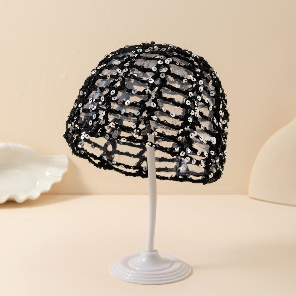 Thin Crochet Sequined Hat Elegant Bohemian Style Beanies Casual Weave Cap  Apparel Accessories