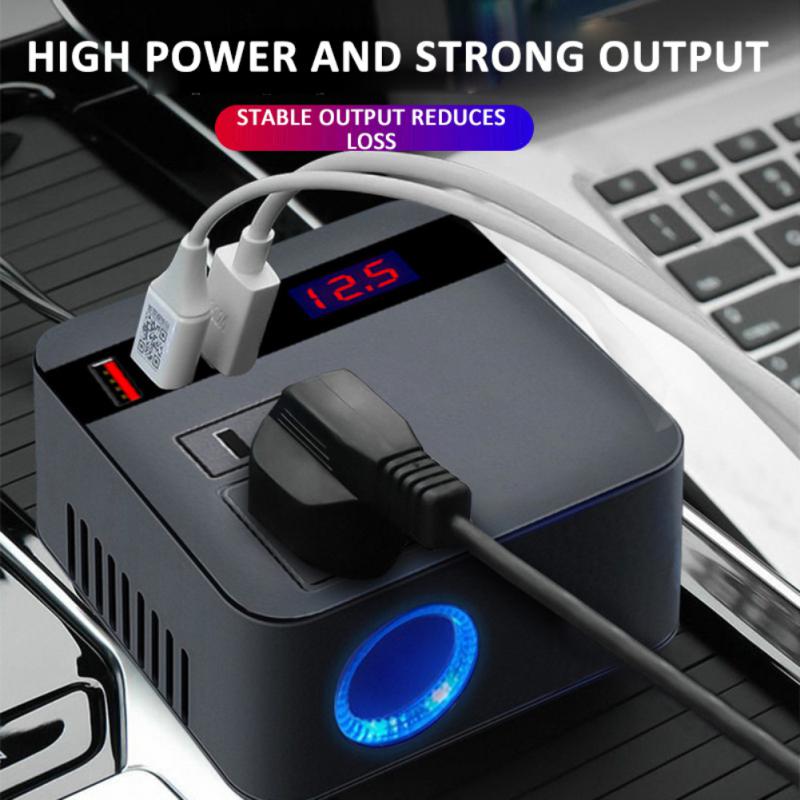 Car Inverter 150W 12V/24V To 110V/220V Cigarette Lighter Power Inverter LED Display Socket QC 3.0 USB Charger Fast Charging
