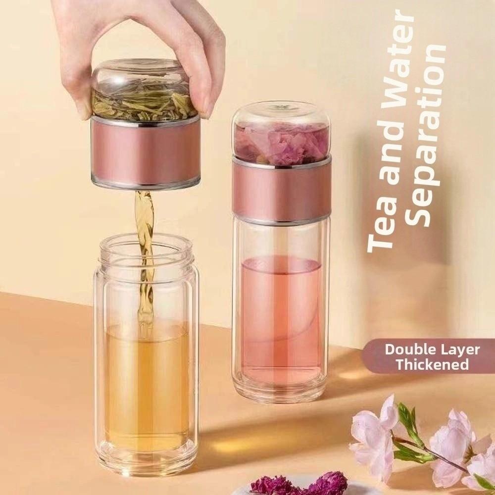 Round Mouth Tea Water Separation Bottle Borosilicate Glass Handhold Portable Bottle Sports