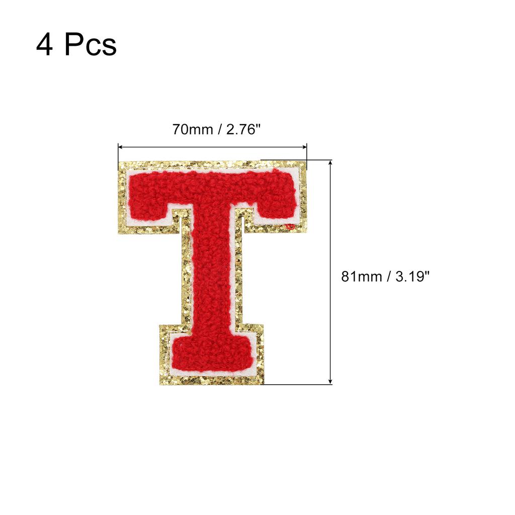 4pcs Embroidered Letter Patches Chenille Letter Patches Iron on Letter Patches Embroidery Patch Iron for Clothing Shoes Hats Red