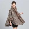 Winter Women's Shawl Poncho Hair Collar Jacquard Hooded Large Size 7 Sleeve Jacket Cardigan