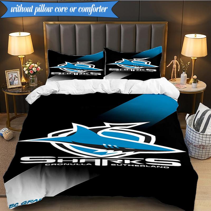 3PCS Cronulla Sutherland Sharks Bedding Set 2D Printing (Includes 1 Duvet Cover + 2 Pillowcases Coreless), Bedroom decor,Fan gift