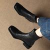 Sheepskin Winter Square Toe Western Boots Med Heels Zipper Women Ankle Boots