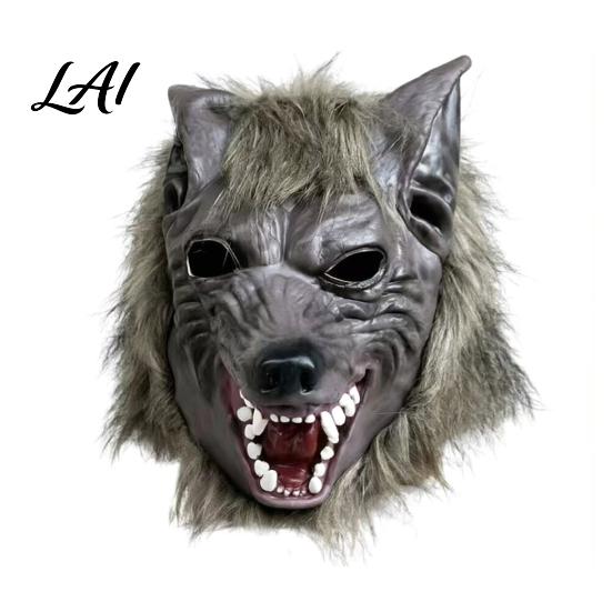 Adult Size Latex Mask Halloween Werewolf Full Head Mask Wolf Cosplay Headgear with Scary Party Headwear Realistic Fur Haunted House Prop Adjustable