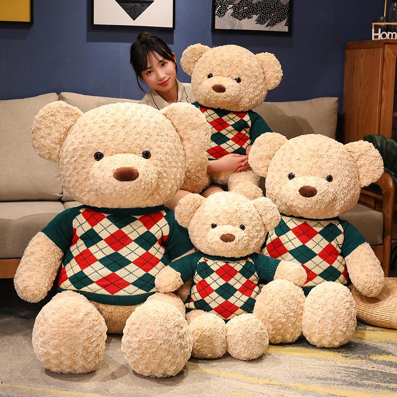 Милый клетчатый свитер, плюшевая игрушка, кукла, плюшевый мишка, девочка, спящий медведь, кукла-медведь, подарок
