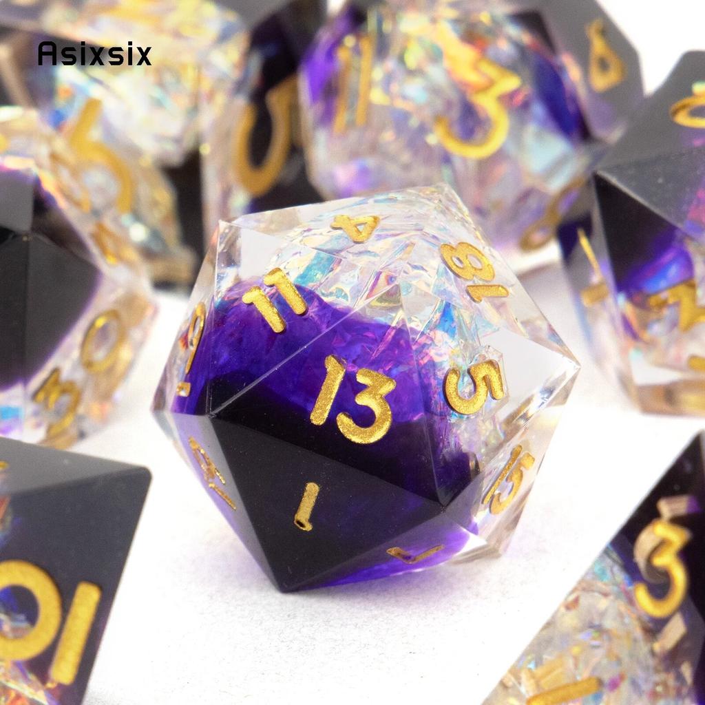 7 шт., фиолетовые, белые, золотые кубики с острыми краями, многогранные кубики из смолы, подходящие для ролевых ролевых игр, настольная игра