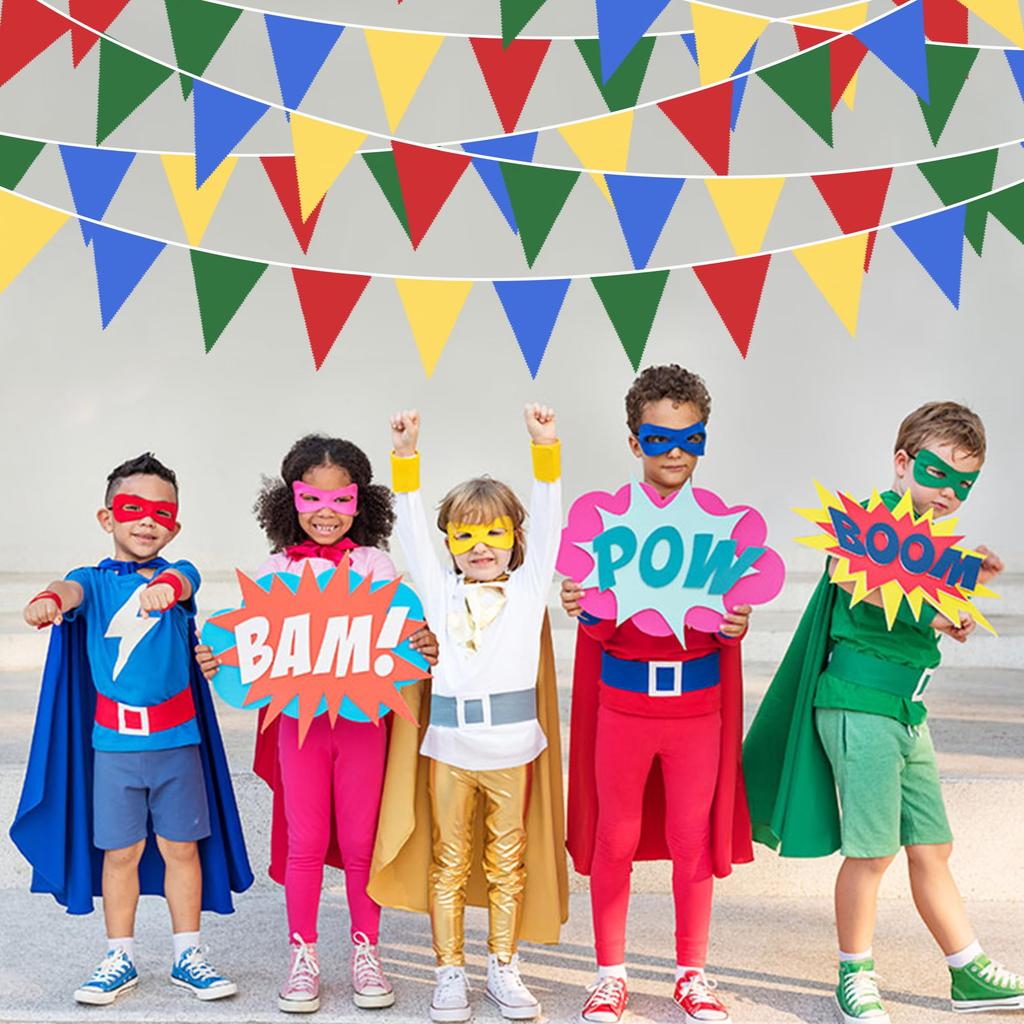 Pinkblume Super Mario Color Triangle Flag Fabric Garland Banner Party Decorations In and Green Pennant Designs for Outdoor 100th Day Kids Room and