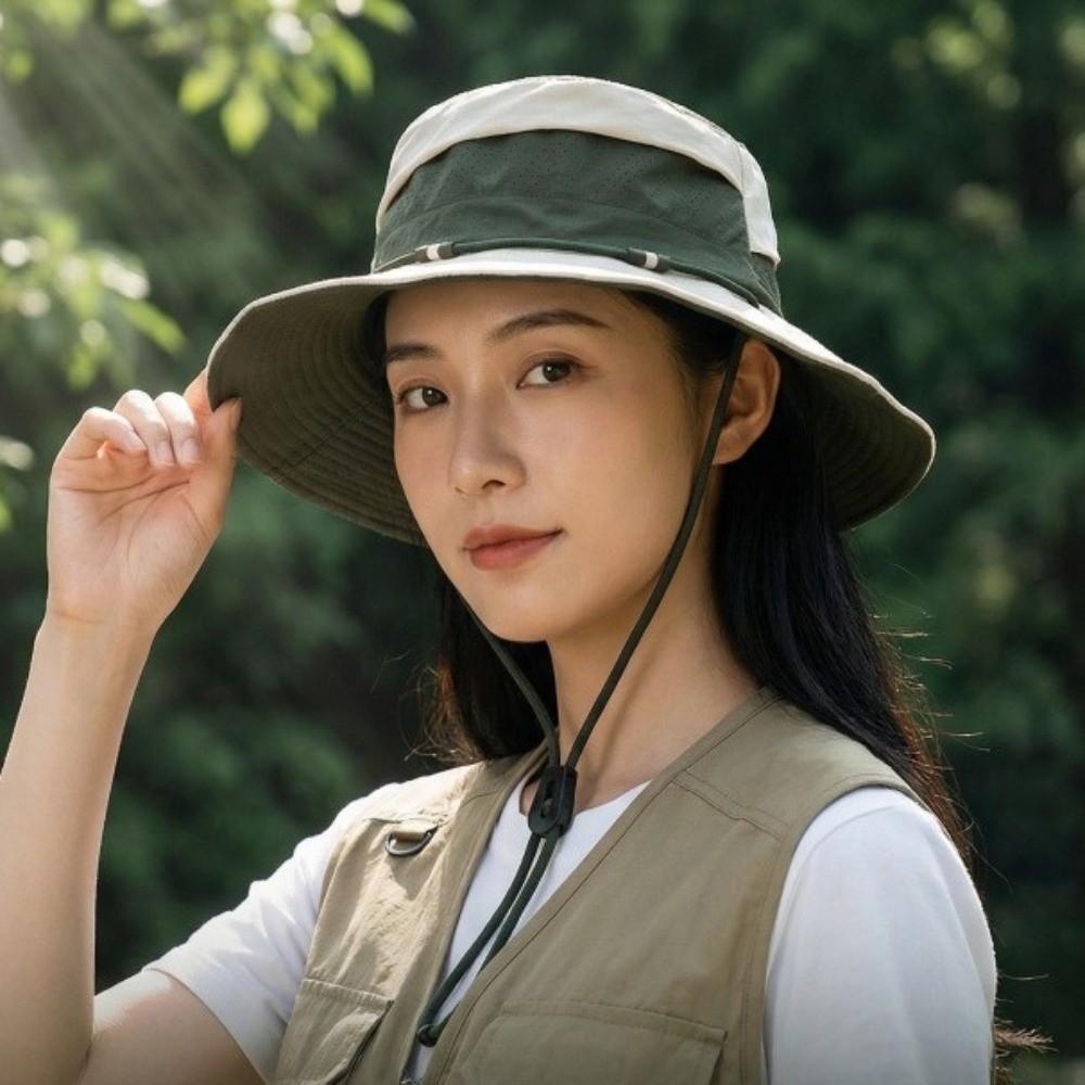Color Blocking Sun Protection Bucket Hat Big Brim Sun Hat Fashion Sunscreen Fisherman Hat  Girl