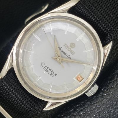 ВИНТАЖНЫЕ ЧАСЫ TITONI AIRMASTER С РУЧНЫМ ЗАВОДОМ TITOFLEX ШВЕЙЦАРСКИЕ МУЖСКИЕ СЕРЫЕ ЧАСЫ a703236-1