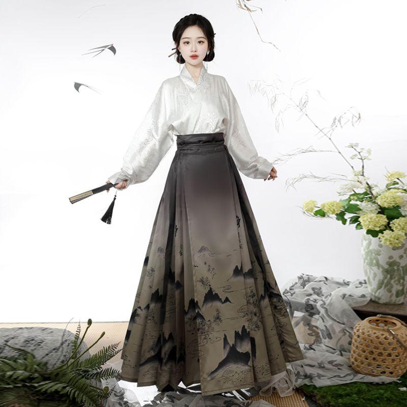 Улучшенная длинная юбка в стиле китайской династии Мин для женщин и взрослых, черная юбка с изображением лошадиной морды