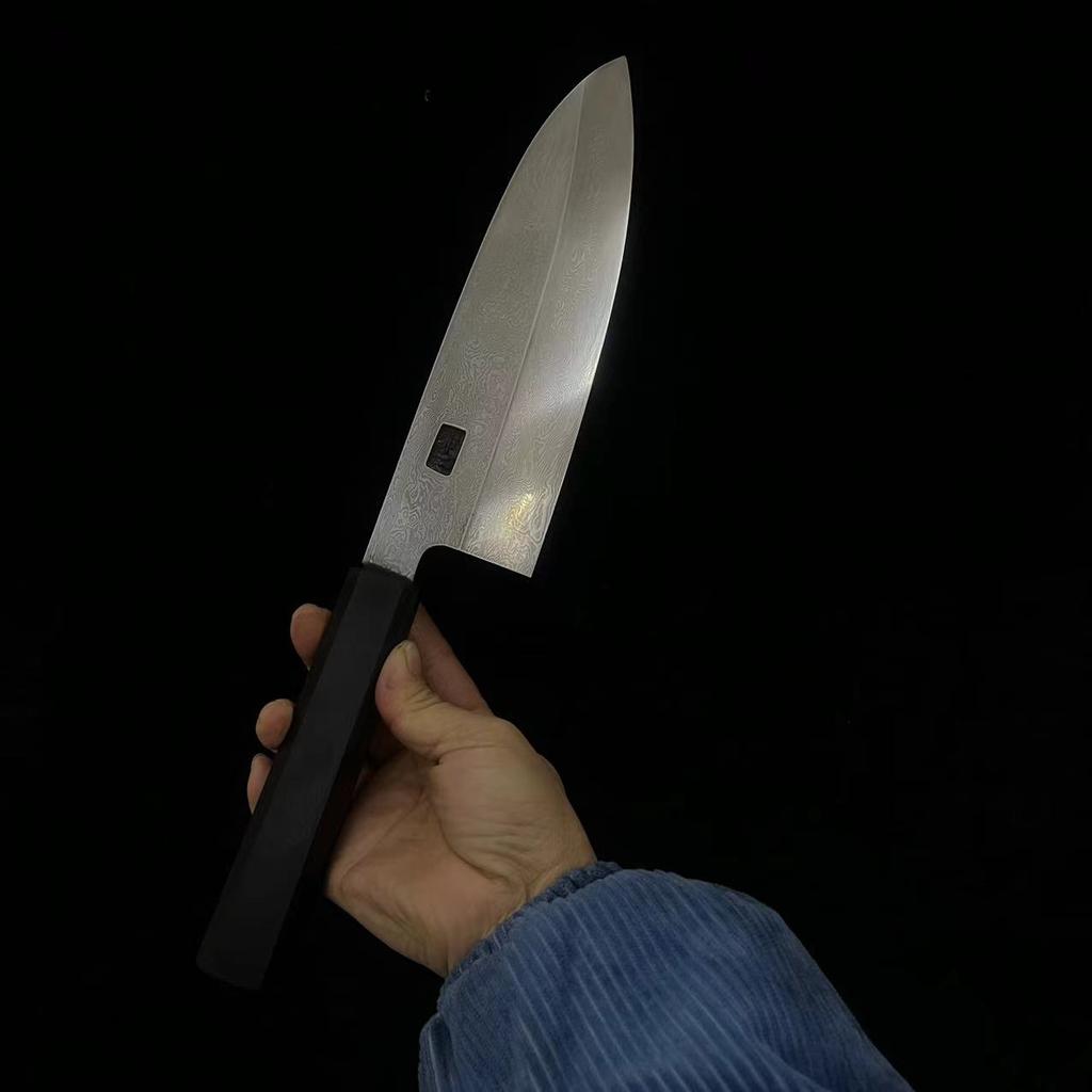 7-дюймовый нож Деба Одностороннее лезвие Ручная работа Дамасская сталь Бритвенно-острый Тесак Для нарезки сашими Суши Кухонные ножи С чехлом