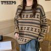 Autumn and Winter Pullover Sweater for Women Loose Retro Round Neck Long Sleeved Sweater