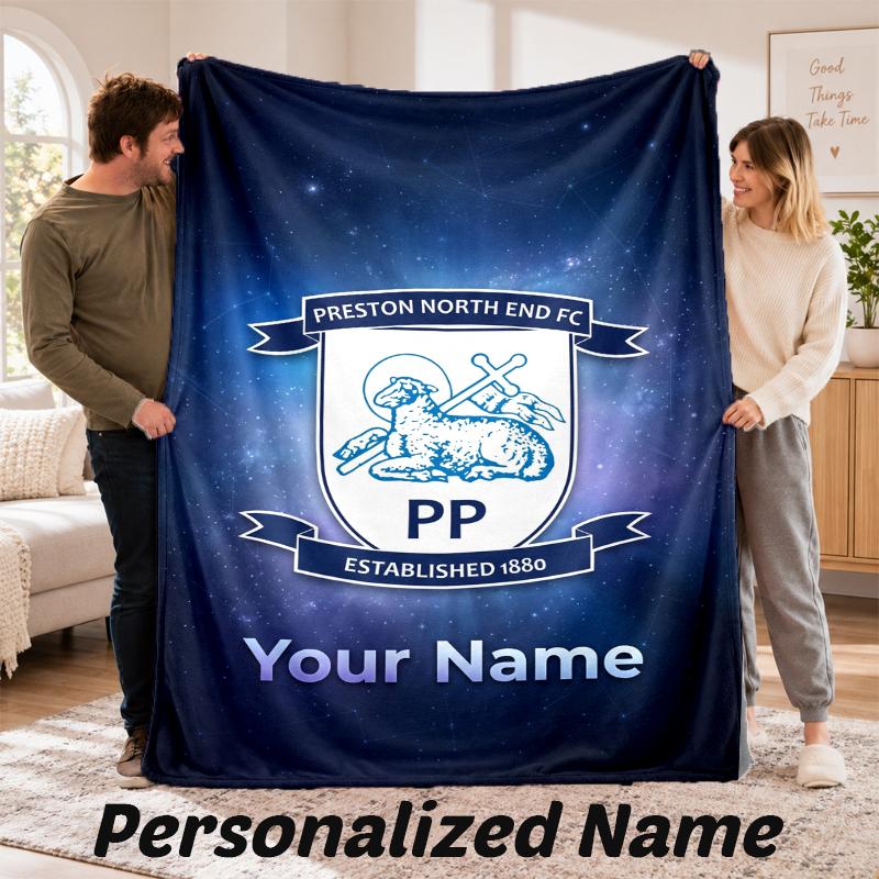 Preston North End Personalized Flannel Blanket Custom Name Text Soft Throw Blanket Home Decor