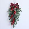 Christmas Swag Artificial Teardrop Swag Wreath with Pine Cones Red Berries And Bow Winter Door Hanging Swag for Front Door Stair Decor