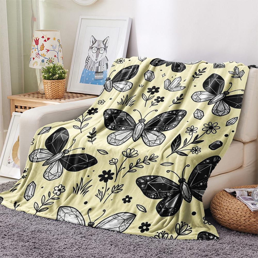 1PC Jewel Butterfly Print Flannel Blanket, High quality All Seasons, Home Decor, Warmth and Comfort, Perfect for Christmas Gifts