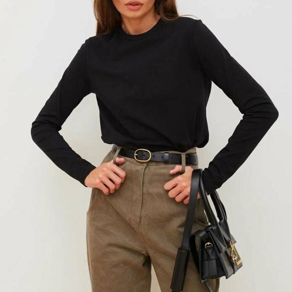 Женские футболки с длинными рукавами, весенняя новинка, женская мода, для отдыха, универсальный свитер для поездок на работу, футболка с круглым вырезом