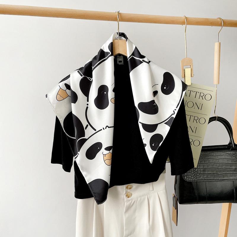 Panda Scarf Elastic Satin Print High-end Breast Wrap Scarf for Women's Spring and Summer New Small Square Scarf Scarf
