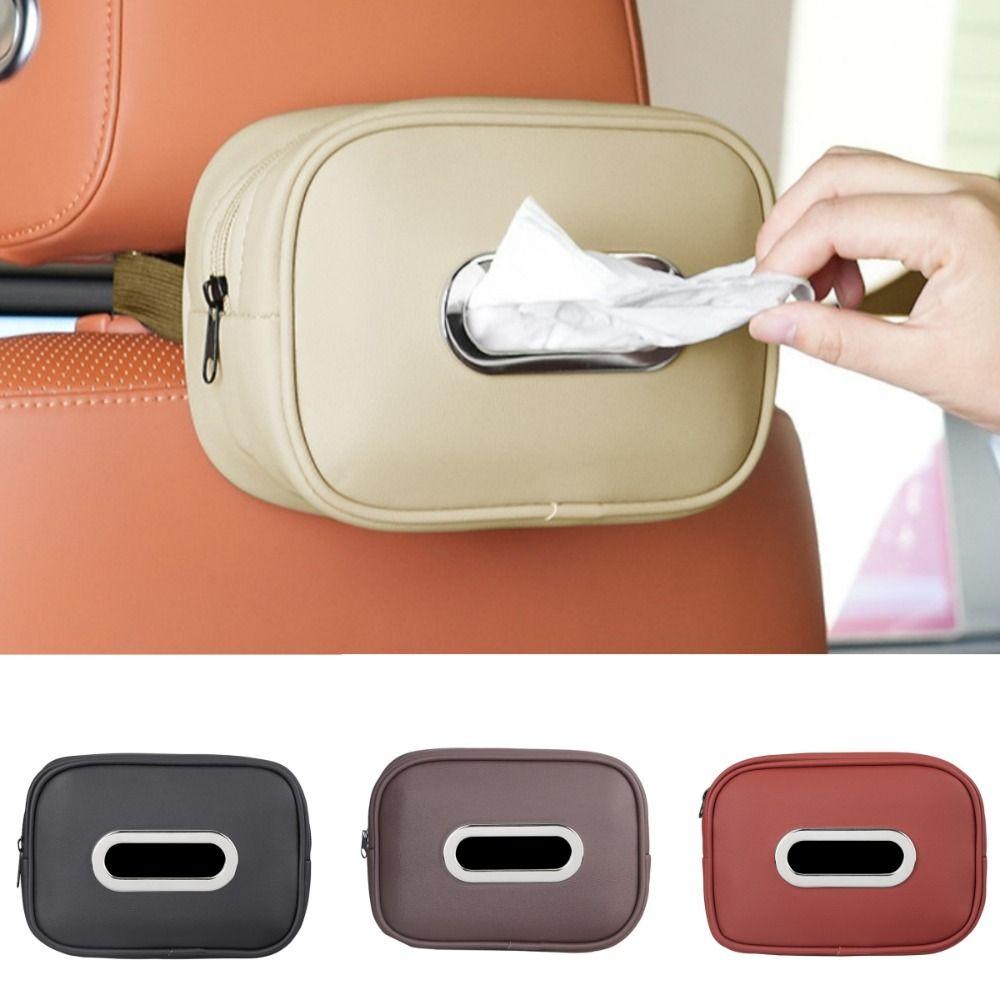 Easy Install Car Tissue Box Holder PU Leather Center Console Organizer Road Trip