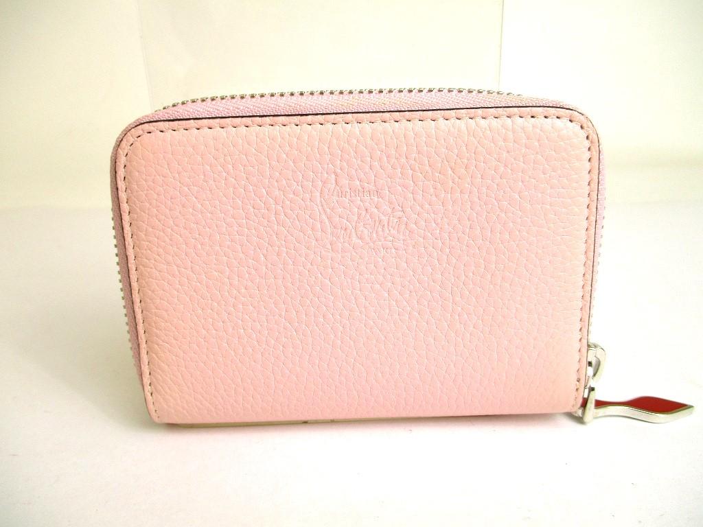 Authentic Christian Louboutin Light Pink Leather Round Zip Coin Purse #9691 Refurbished