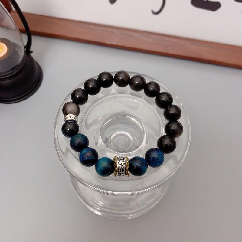 Men Womens Obsidian Blue Tiger Eye Bracelet Handmade Vintage Minimalist Fashion Jewelry