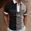 Striped Men's Office Zipper POLO Shirt Short-sleeved T-shirt