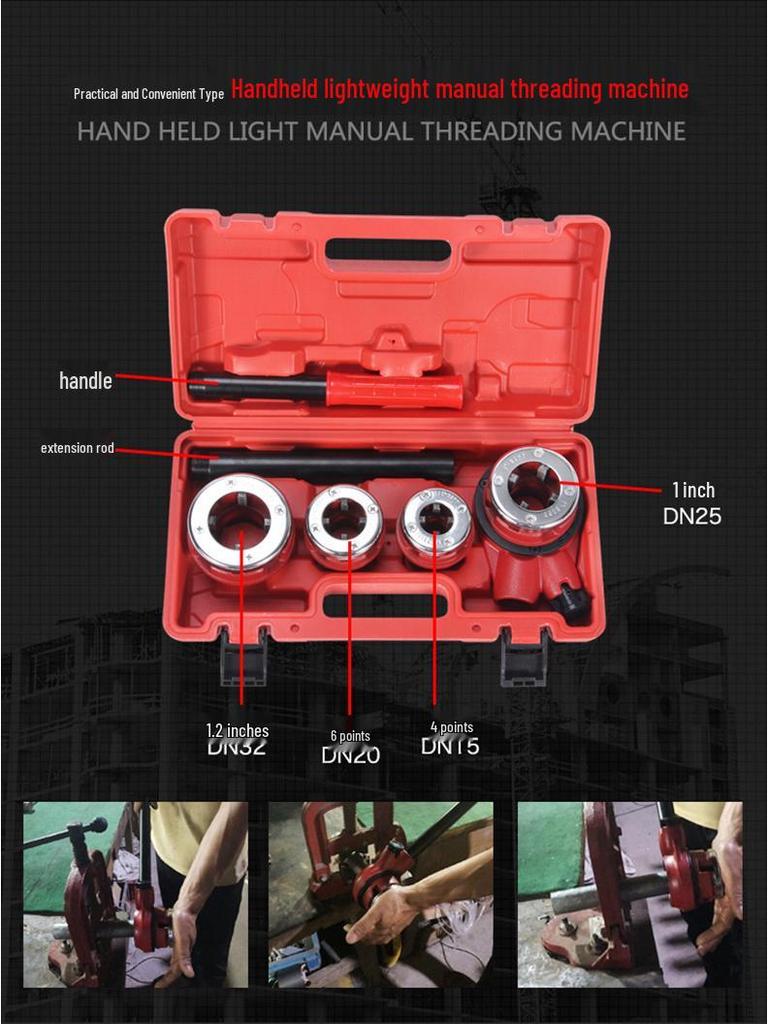 Durable 1/2-4 inch Manual Pipe Threader for Iron, Galvanized, and Water Pipes