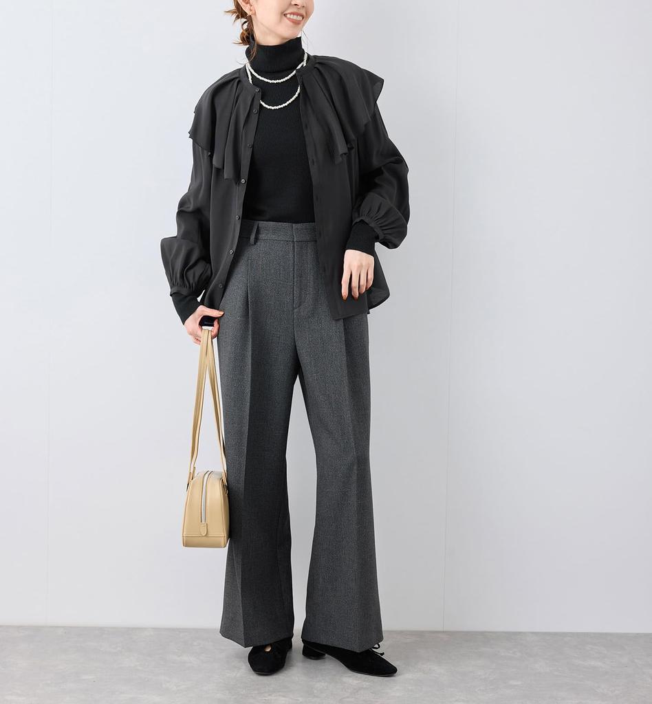 ROPE PICNIC Frill Collar Black Women's Blouse, (01)