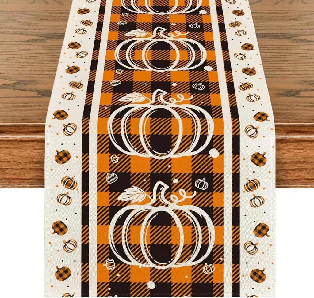 Дорожка для обеденного стола с кленовым листом и тыквой на День благодарения, для домашней кухни, для столовой, для вечеринки, моющаяся, многостильная