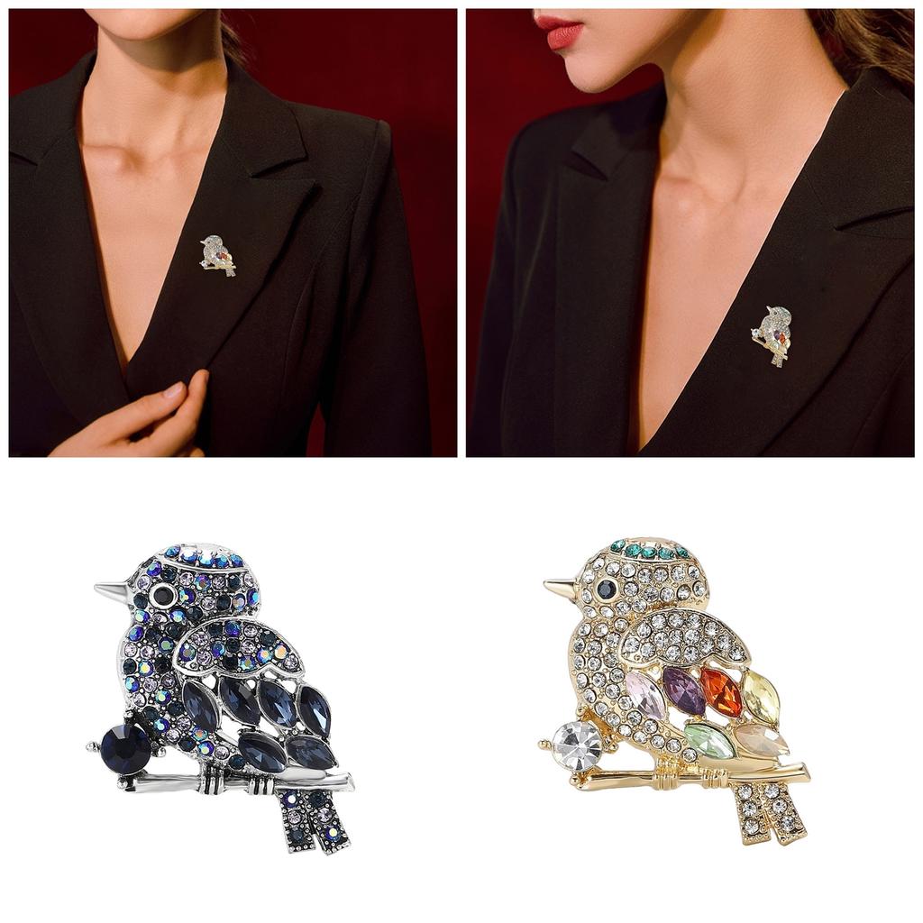 Sparkling Rhinestone Bird Brooches Vintage Alloy Animal Pins Banquet Party Accessories Suitable for Women and Men