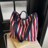 Women's Tote Bag Striped Canvas Casual Handbags For Ladies Simple Shopping Large Capacity Shopper School Shoulder Bag ARI