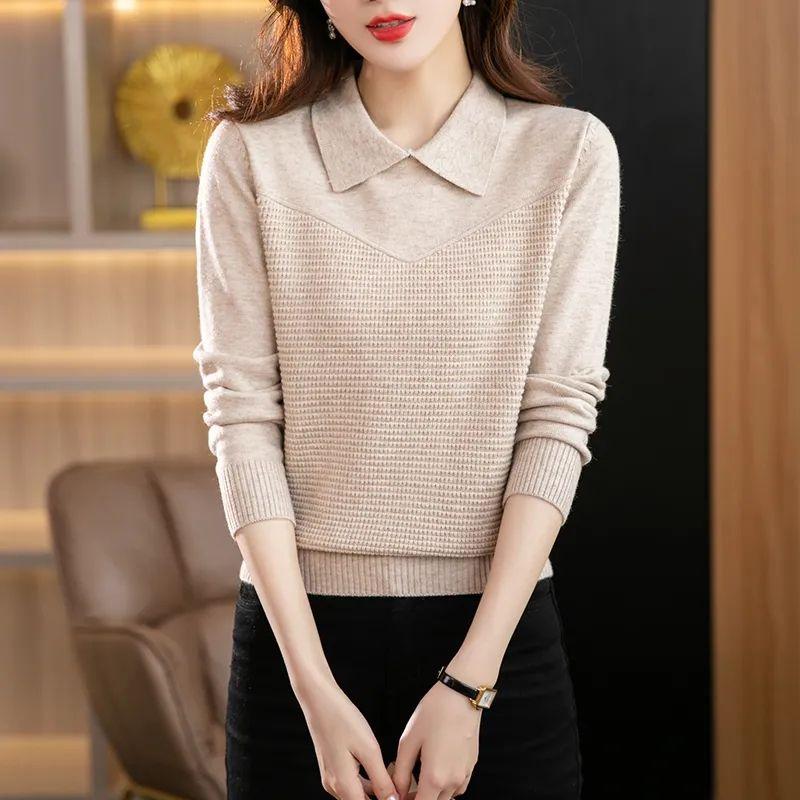 Пуловер на весну и осень-зиму с воротником-поло и длинными рукавами, темпераментный топ, свободный свитер-иностранец, вязаный пуловер, женские топы