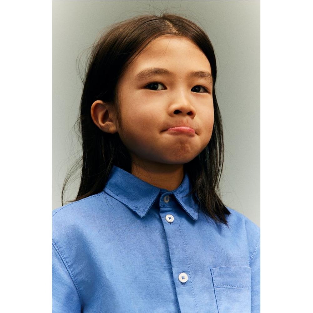 H M Linen Blend Shirt Blue