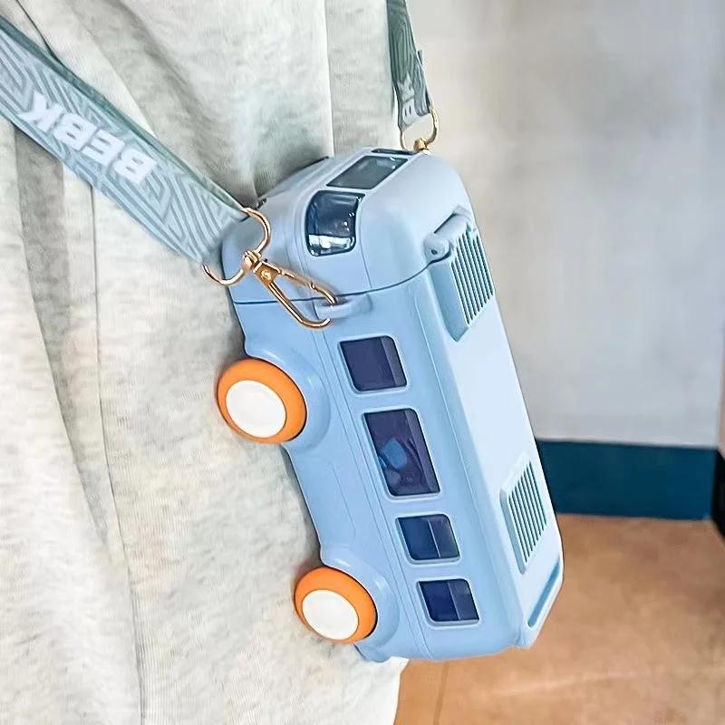 Бутылка-автобус без BPA для детей, подарок, питьевая бутылка-кружка из Tritan с трубочкой, очаровательная девочка, мальчик, для школы, детского сада, дорожный чайник с ремешками