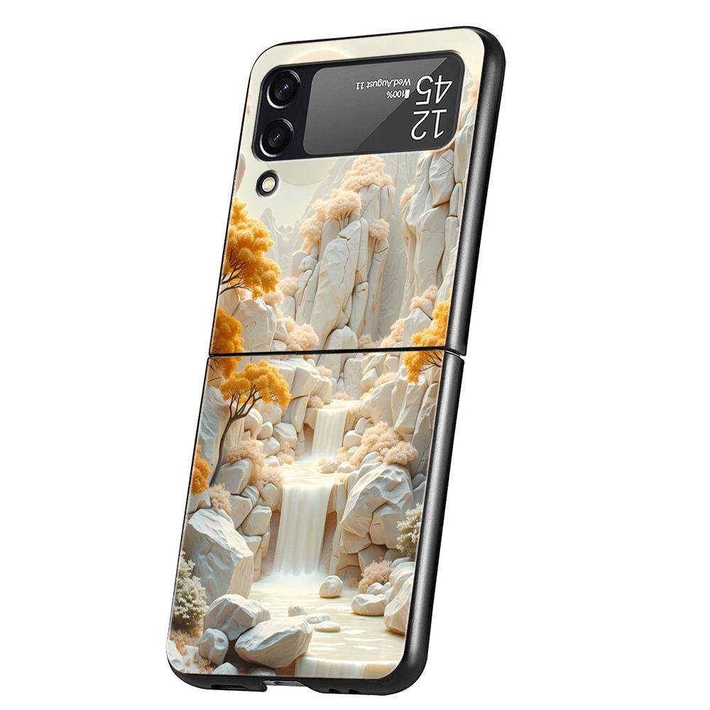 Chinese Style Landscape Hard PC Phone Case For Samsung Galaxy Z Flip 7 6 5 4 Black Cover For Galaxy Z Flip 3 Foldable Capas Bags