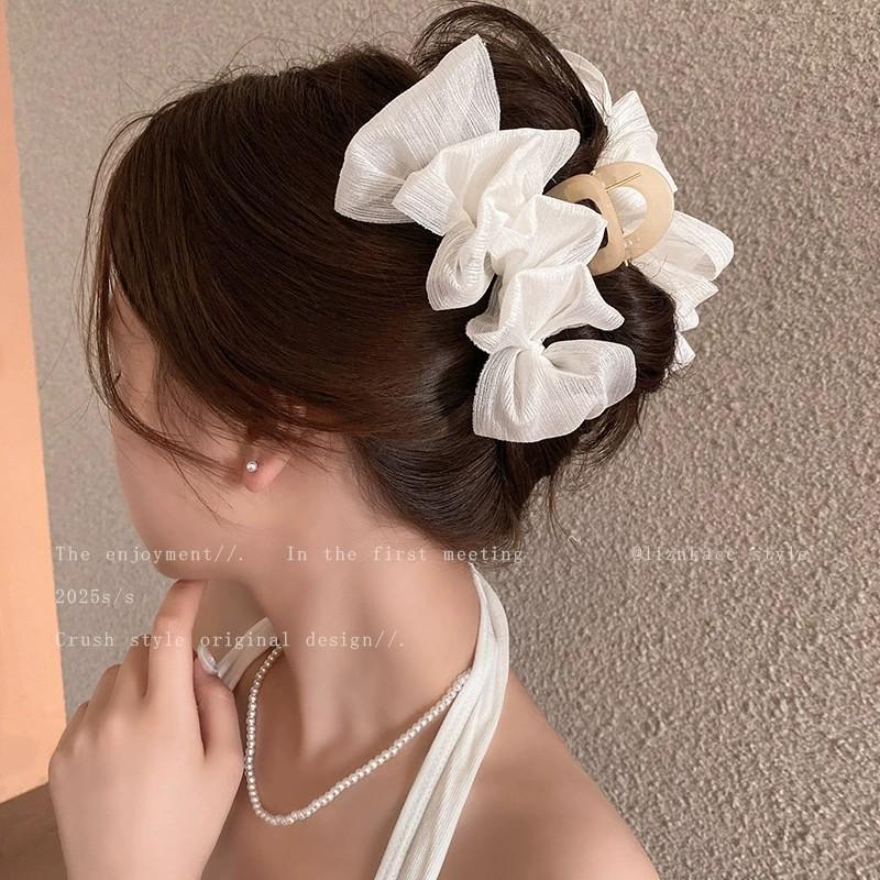 Korean Polka Dot Bow Claw Hair Clip - High-End Cloud Bubble Design for Women