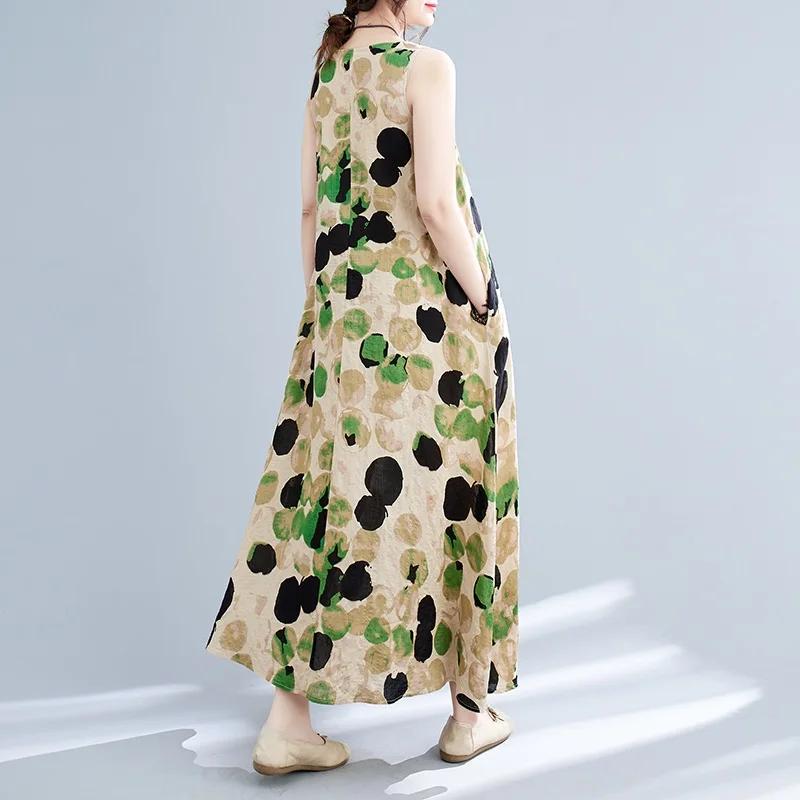Sleeveless Plus Size Cotton Vintage Polka Dot New In Dresses for Women Casual Loose Long Summer Dress