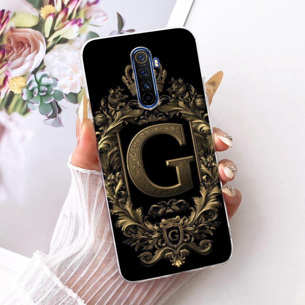 For Realme X2 Pro Case RMX1931 Transparent Luxury Crown A-Z Letters 2D Painted Soft Bumper Cover For Real me X2 Pro Casing