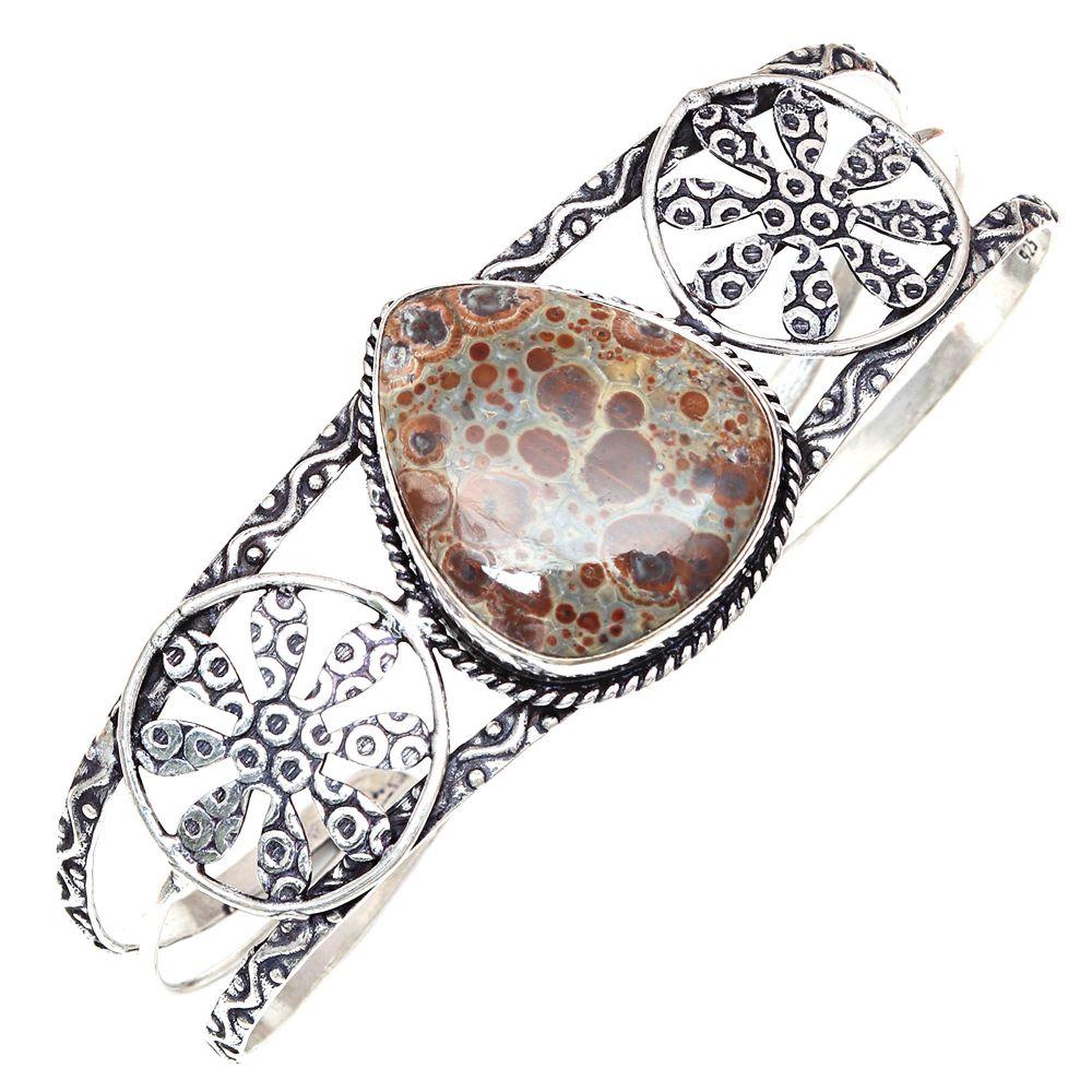 Leopard Skin Jasper Gemstone Jewelry Cuff Bracelets 7''Adjustable