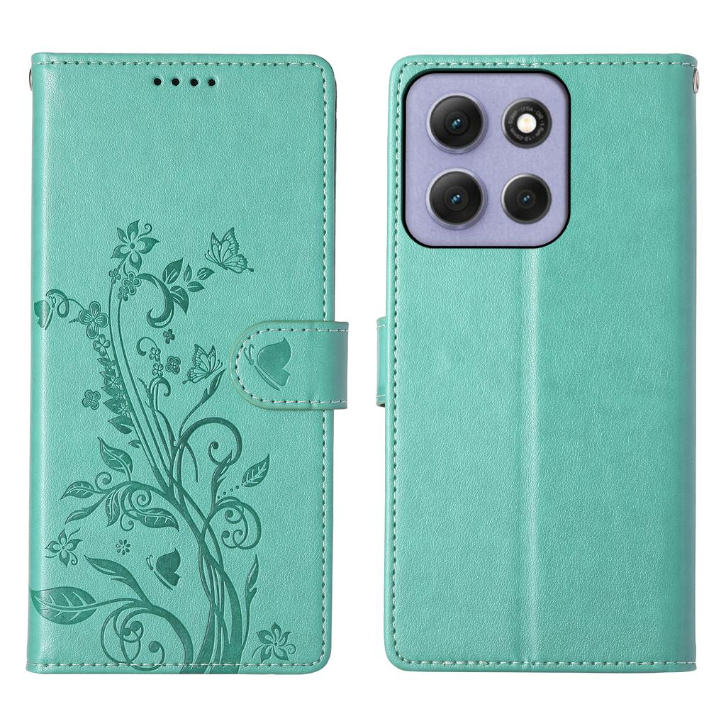 Для Motorola Moto G86 5G Чехол-кошелек Бабочка Цветочный Оттиск Искусственная Кожа Чехол для телефона с ремешком на запястье