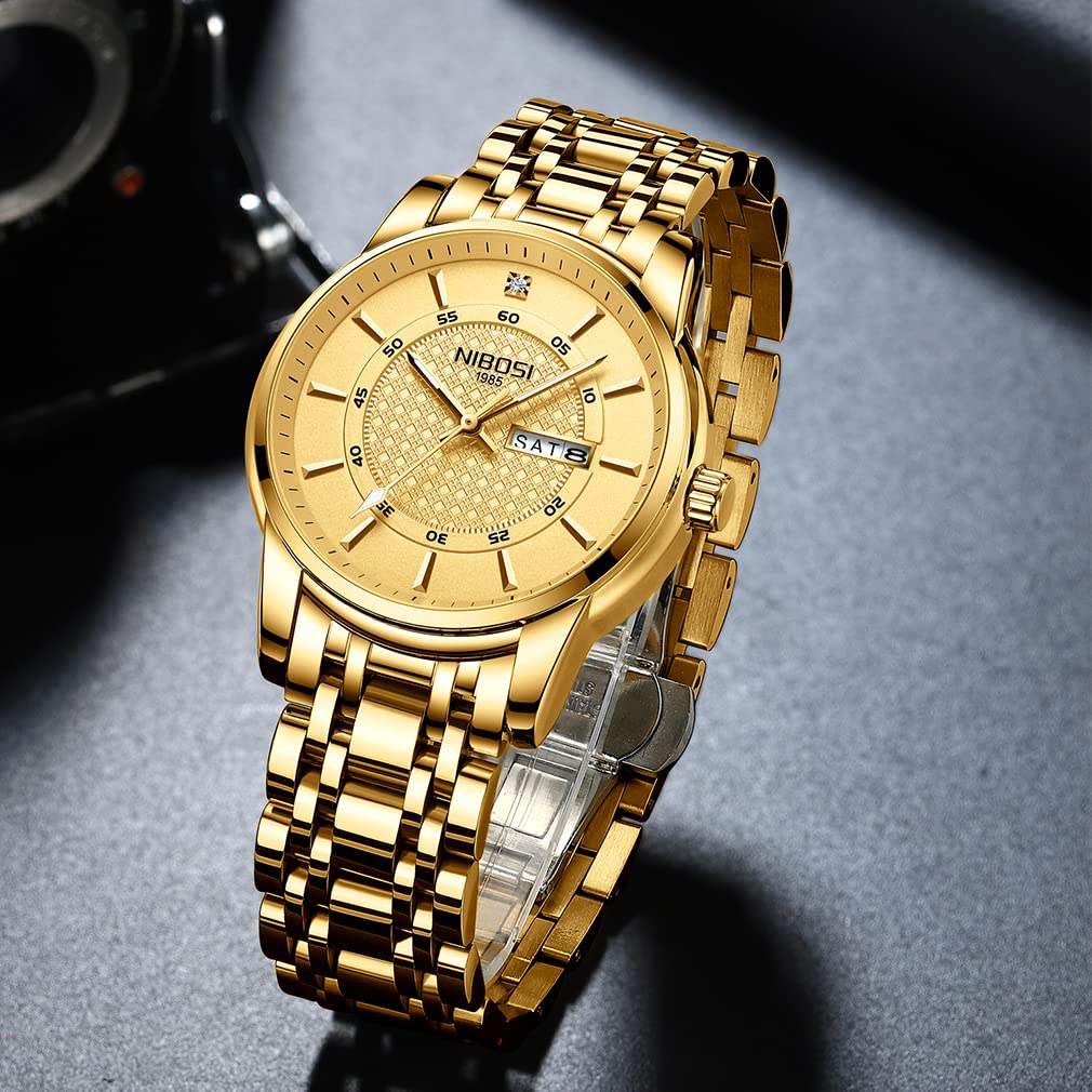 Классические деловые наручные часы из нержавеющей стали с золотым покрытием, водонепроницаемые, аналоговые, стильные, с металлическим ремешком, повседневные, с указанием даты, дня недели, флуоресцентные часы для