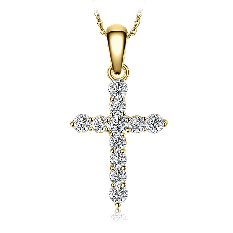 JewelryPalace Крест Боком Кубический Цирконий 925 Пробы Подвеска-ожерелье для Женщин Покрытие Желтым Золотом Розовым Золотом Без Цепочки