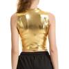 Women Crop Top Round Neck Sleeveless Glossy Solid Color Short Waist-exposed Slim Fit Pullover Club Party Performance Tank Top